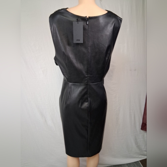 FTF Strapless Black Faux Leather Knot-Front Evening Dress Midi - Picture 8 of 16
